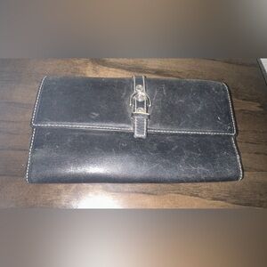 Coach Vintage Black  Trifold Wallet with a silver buckle closure